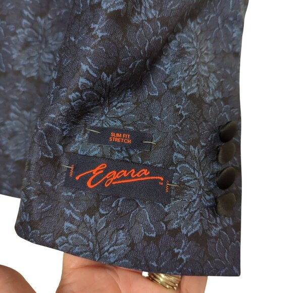 Egara Men's Dinner Jacket blue black 40 R Slim Fit Floral Peak Lapel - Picture 7 of 16